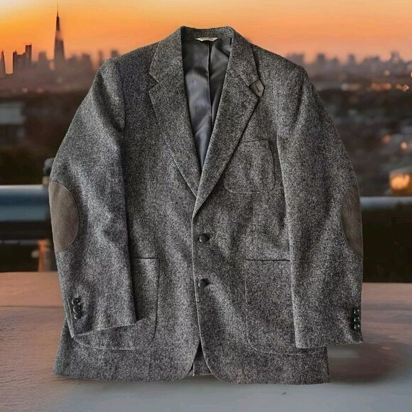 Other - Stewart County 44L Tall Tweed Classic Wool Sport Coat Elbow Patch Throat Latch